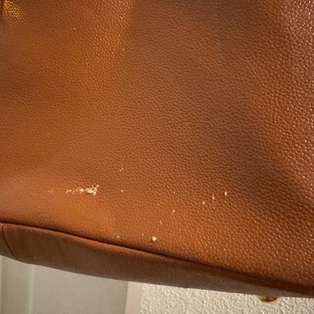 Joy and Iman Tan Leather Satchel with Gold Accents - Picture 4 of 7
